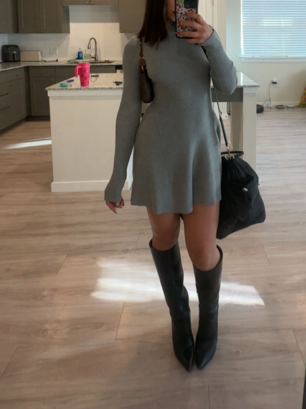 Gray Ribbed Skater Mini Dress